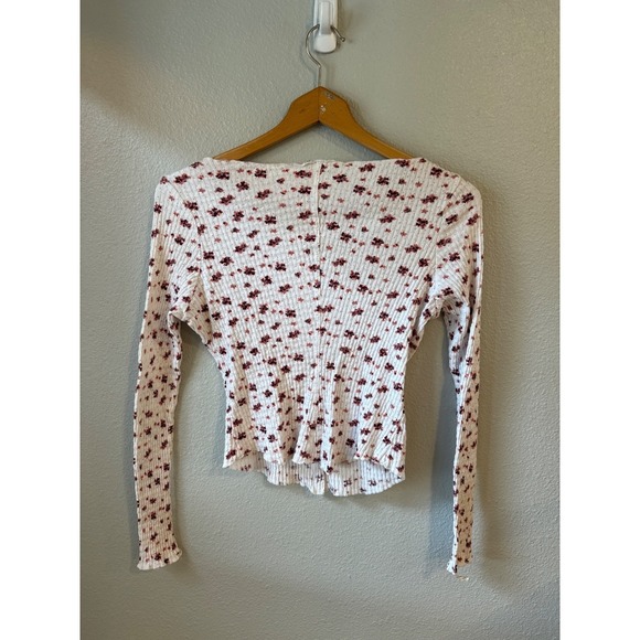 Free People Intimately Floral Button-Up Ribbed Knit Long Sleeve Top - Picture 7 of 8